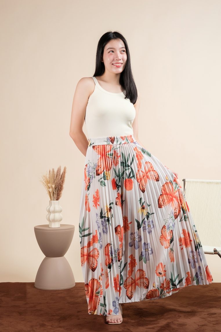 Butterfly Print Pleated Pants - Orange