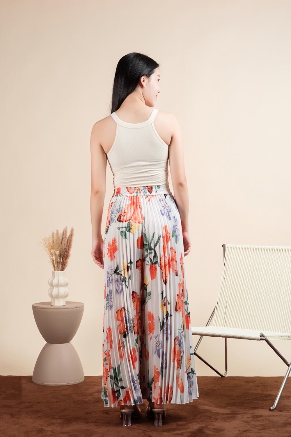 Butterfly Print Pleated Pants - Orange - Image 7