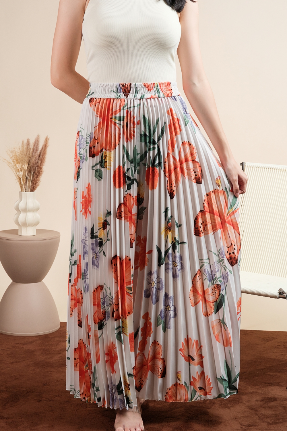 Butterfly Print Pleated Pants - Orange - Image 2