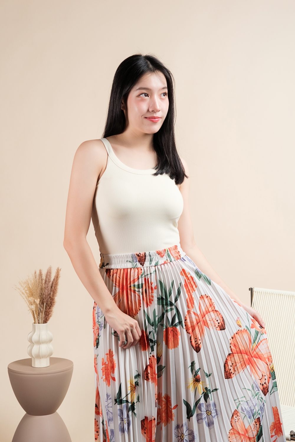 Ribbed Halter Padded Top - Cream