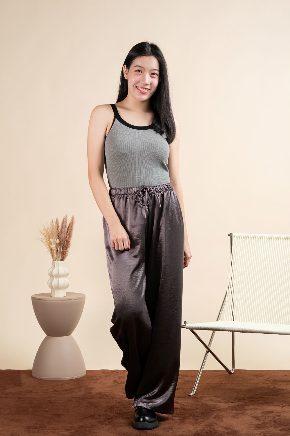 Ribbed Halter Padded Top - Grey