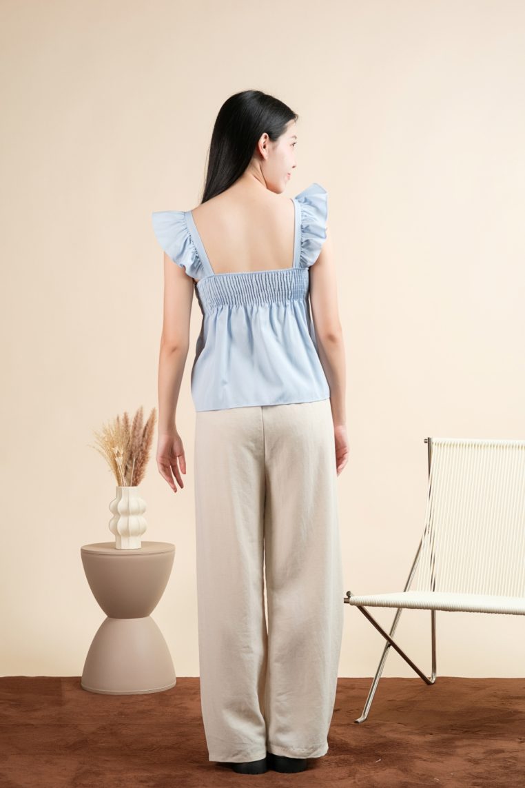 Padded Bow Front Ruffle Blouse - Blue - Image 7