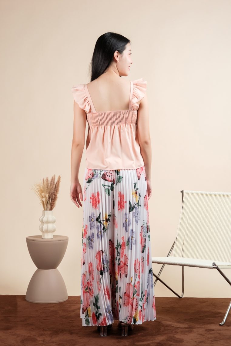 Padded Bow Front Ruffle Blouse - Peach - Image 4